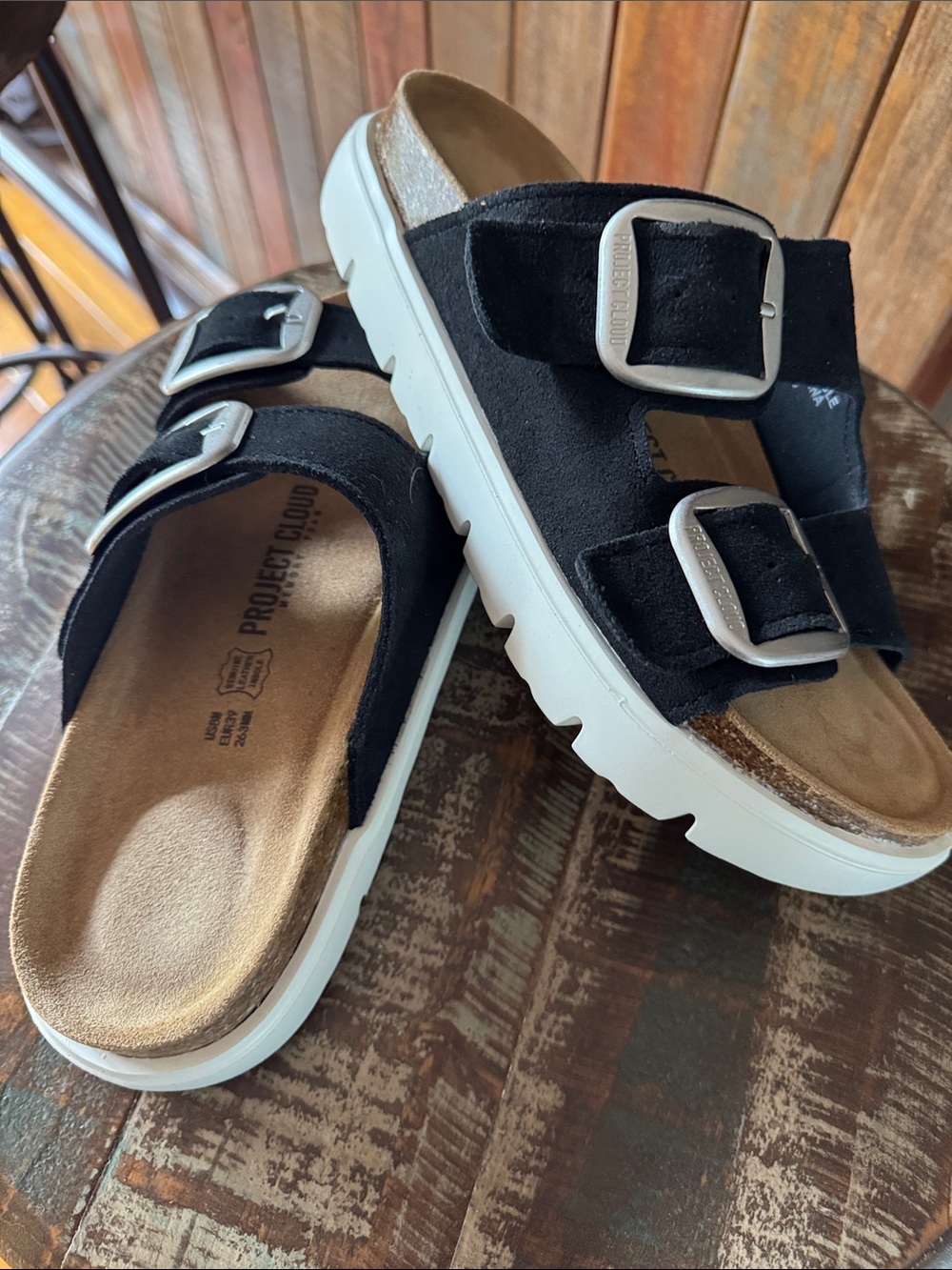 PROJECT CLOUD Black Suede Double Buckle Slide sandals - Sz. 8 - never worn